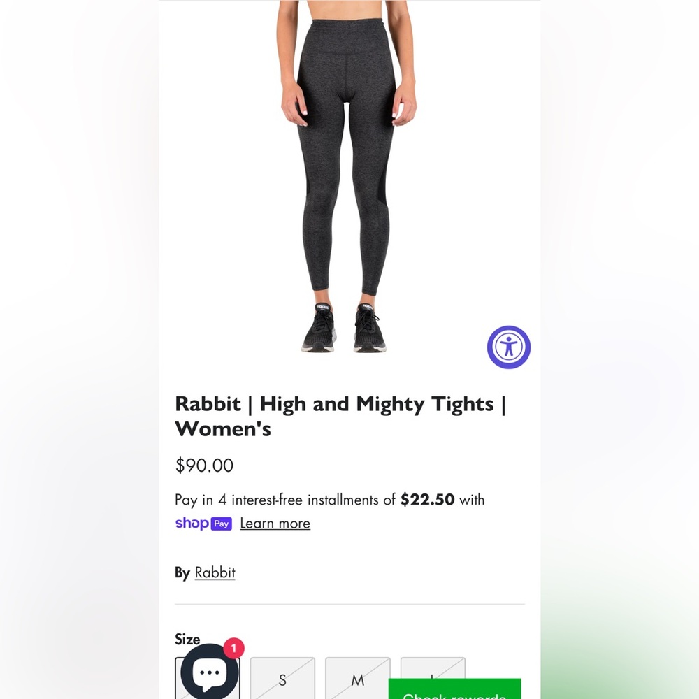 Women’s Rabbit High and Mighty Running Tight Size Small (Black Charcoal)